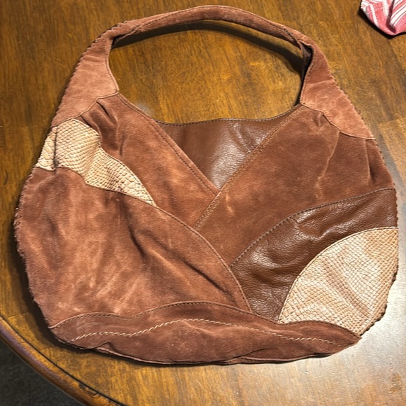 LUCKY BRAND PATCHWORK LEATHER HOBO PURSE - Picture 1 of 9